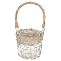 Prodotto Lanterna decorativa da appendere, in metallo, vetro e salice, Ø13cm H12cm, 2 pezzi
