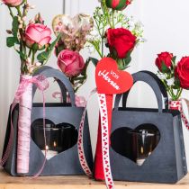 Prodotto Lanterna Decorazione in metallo Borsa con cuore Antracite H18cm 2pz