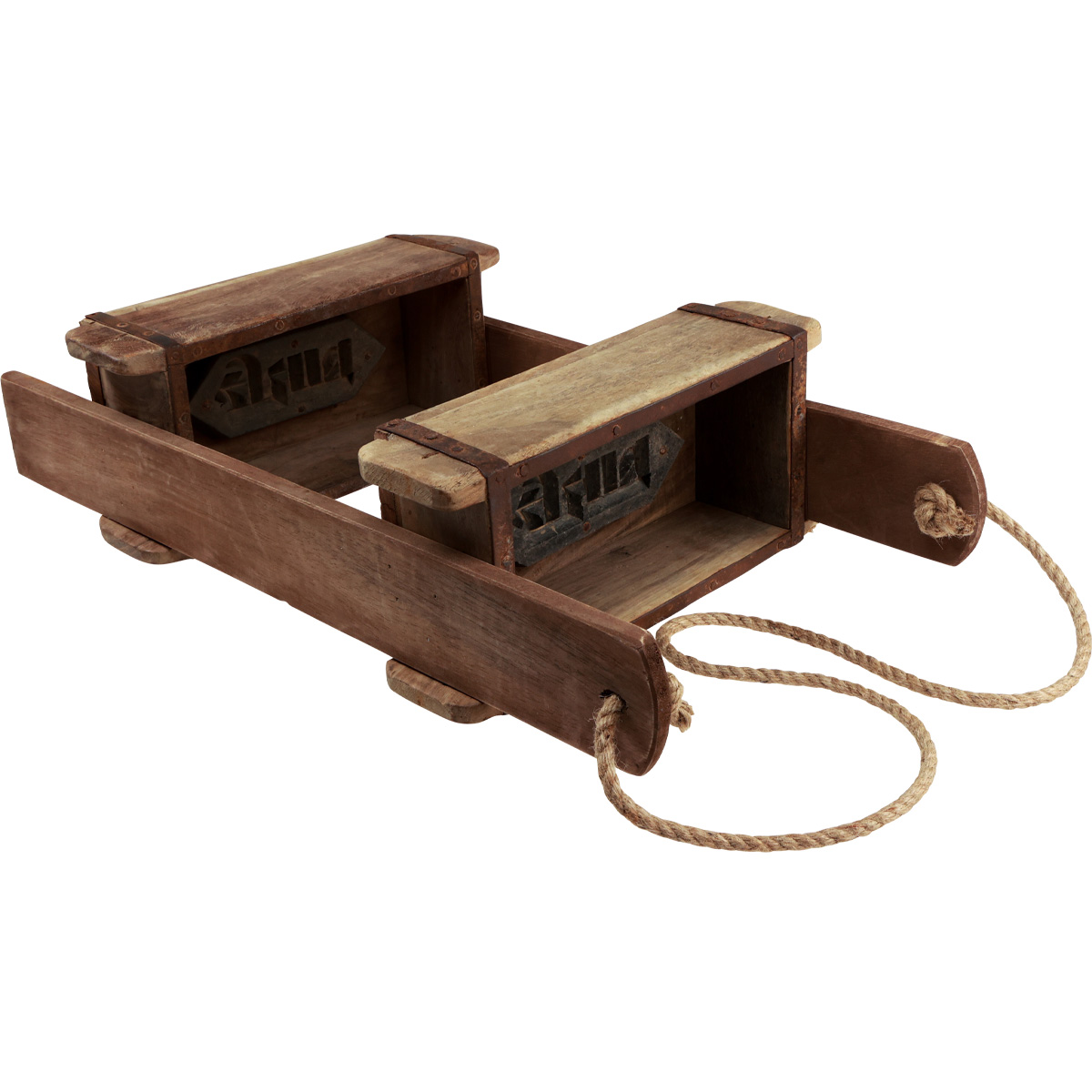 Cassetta decorativa vintage in legno per tavolo, multiuso, per erbe aromatiche, in legno, a forma di mattone, stile vintage (ampia scatola con inserti in metallo 35,5 x 20 x 6 cm