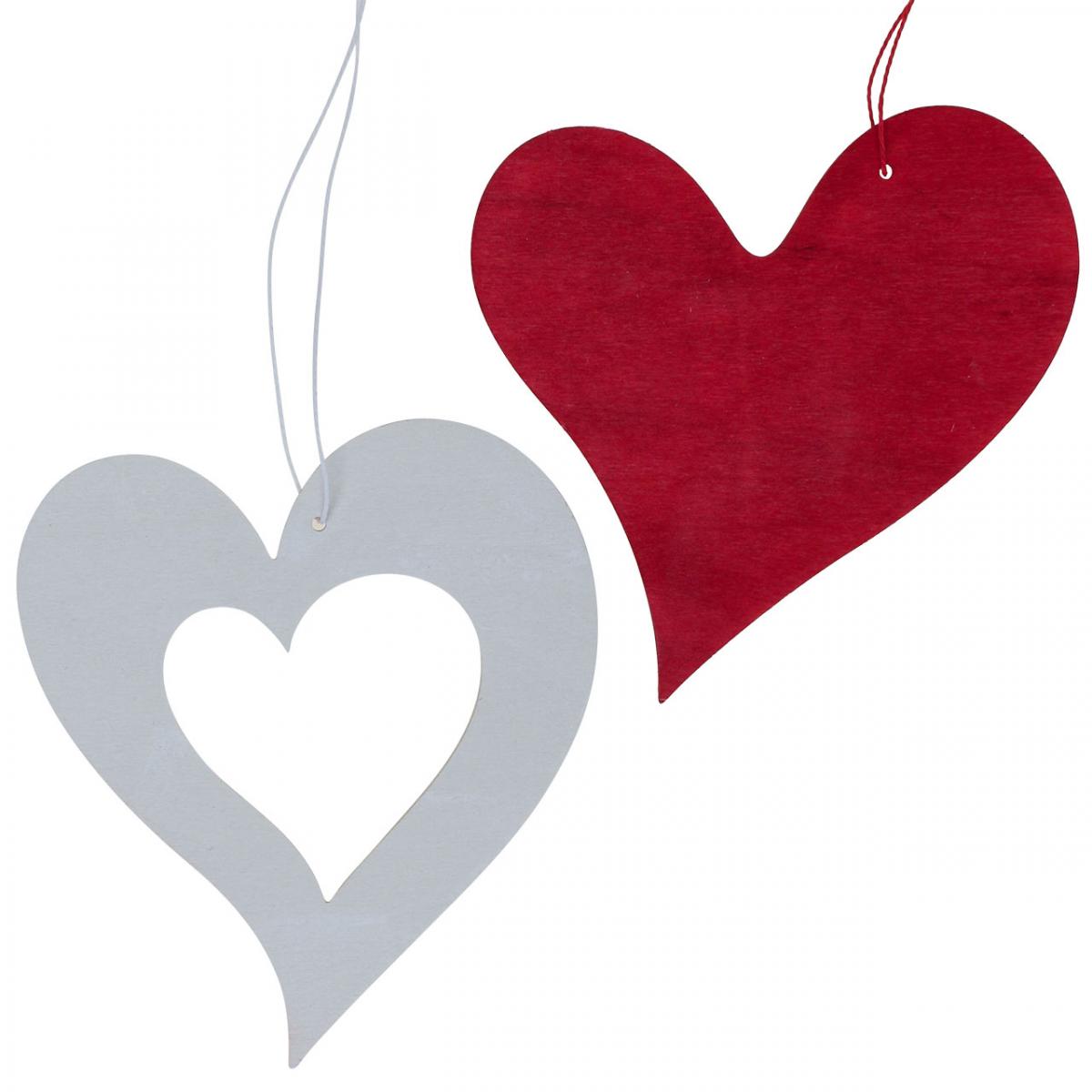 Cuori decorativi da appendere cuore in legno rosso/bianco  12cm 12pz-07882