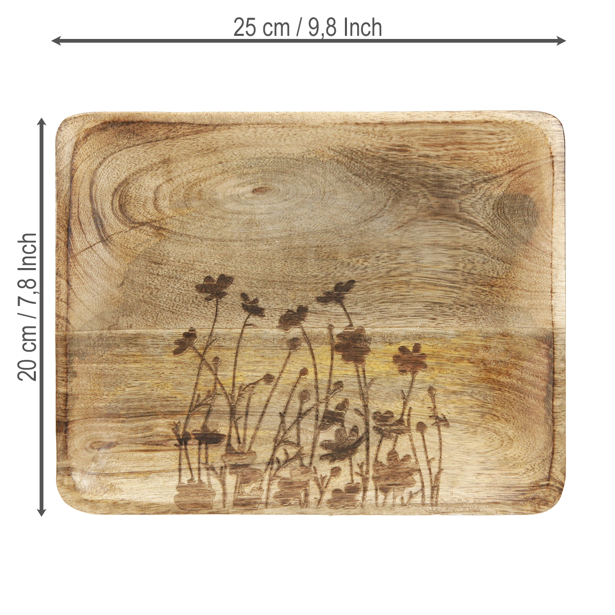 Vassoio Rettangolare In Legno Di Mango – 35,5x25,5 Cm, Con Manici E Piedini Antiscivolo, Stile LOFT Invecchiato