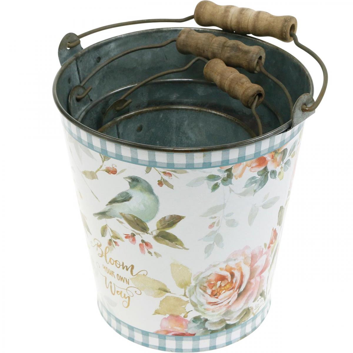 VERDELOOK Secchio in Metallo Verniciato con Impugnatura in Legno, capienza 10 Litri, Bianco