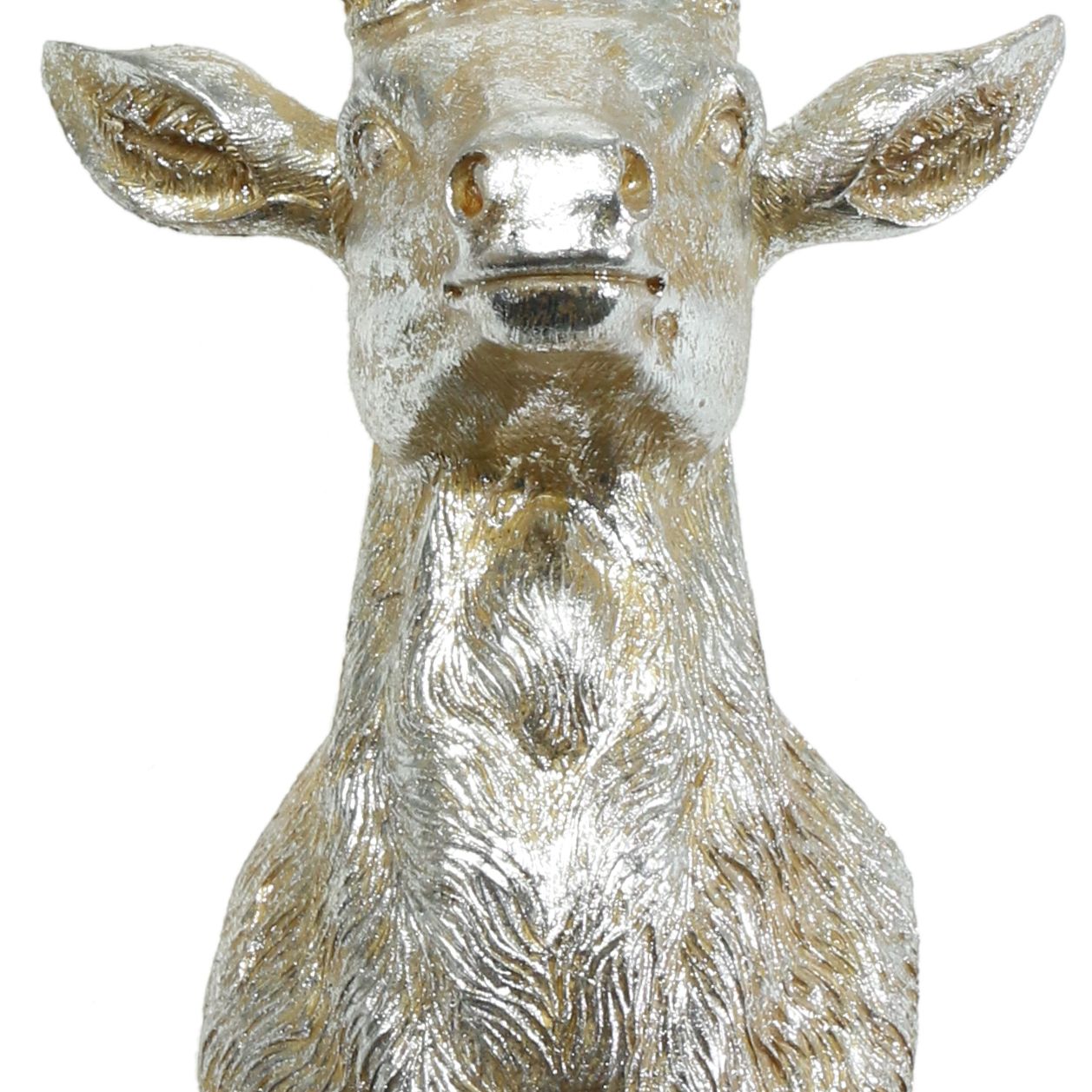 Testa Di Cervo Con Corna A 10 Punte, Scultura Decorativa In Poliresina, Colori Argento O Bronzo, 15x30 Cm, Per Interni Ed Esterni
