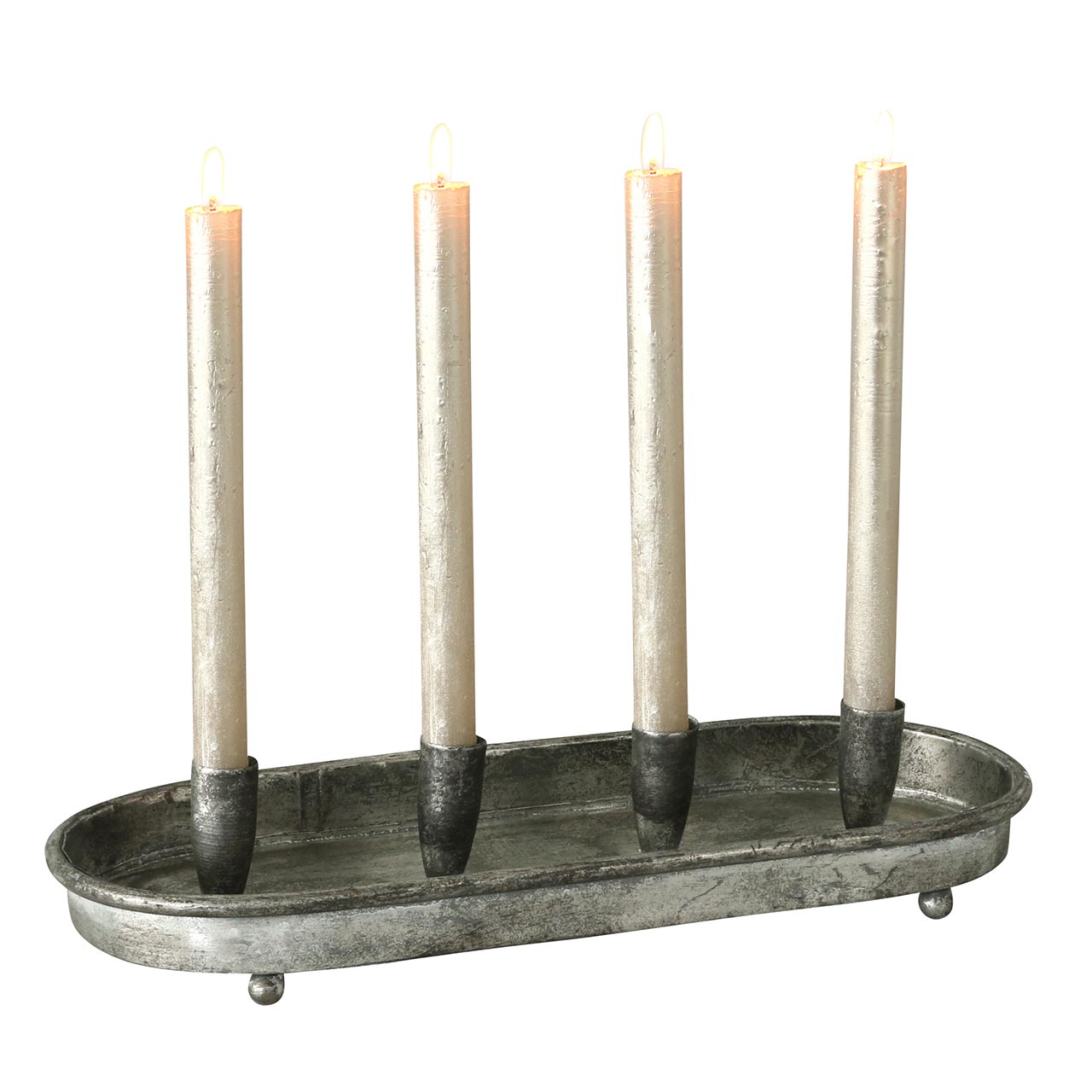 Portacandela In Alluminio Su Piede – Design Antico, Color Argento, Altezza 28 Cm, Per Candele A Colonna