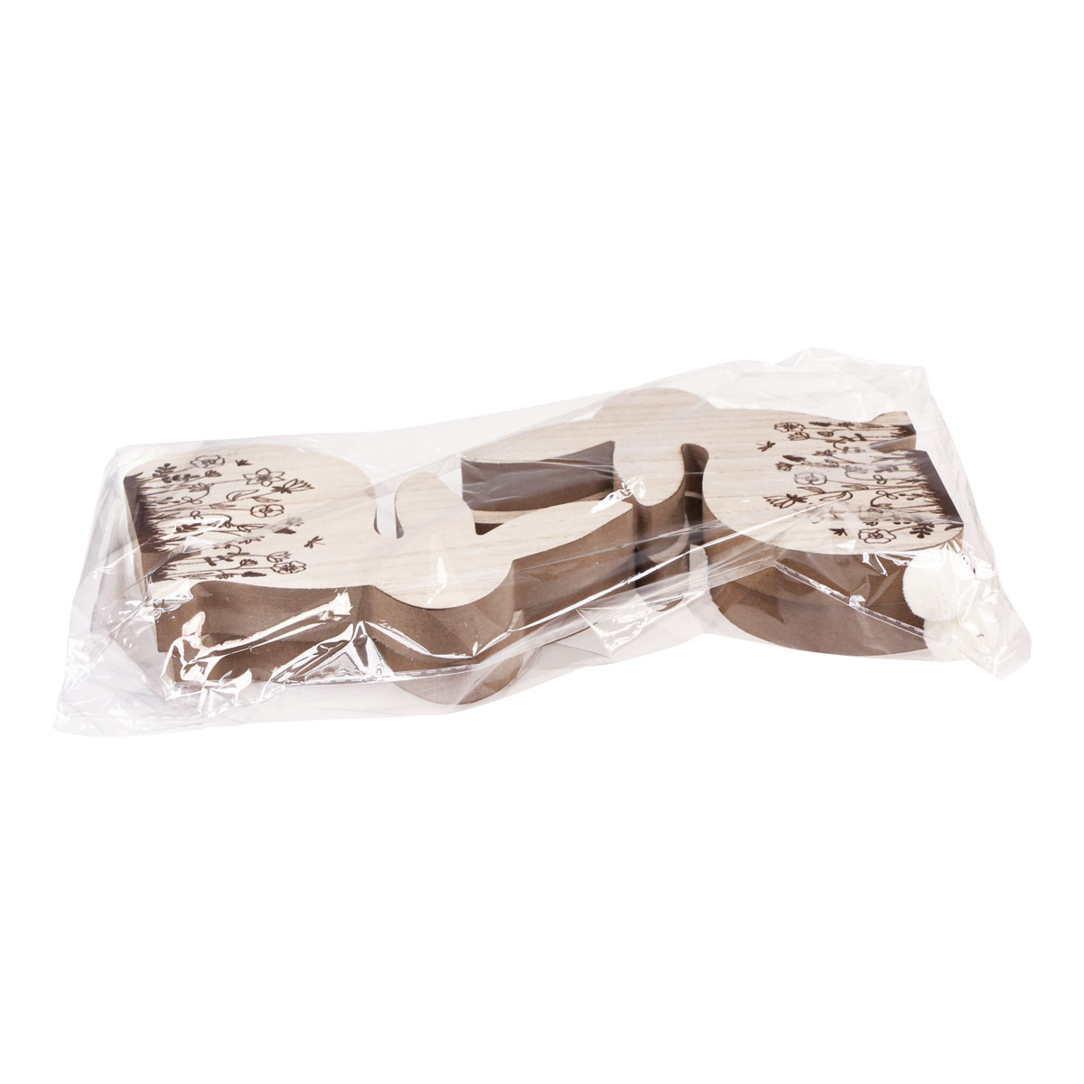 Coppia Di Coniglietti Pasquali In Legno 16x15 Cm - Decorazione Rustica Marrone, Rosa E Bianca Per La Casa (B243)