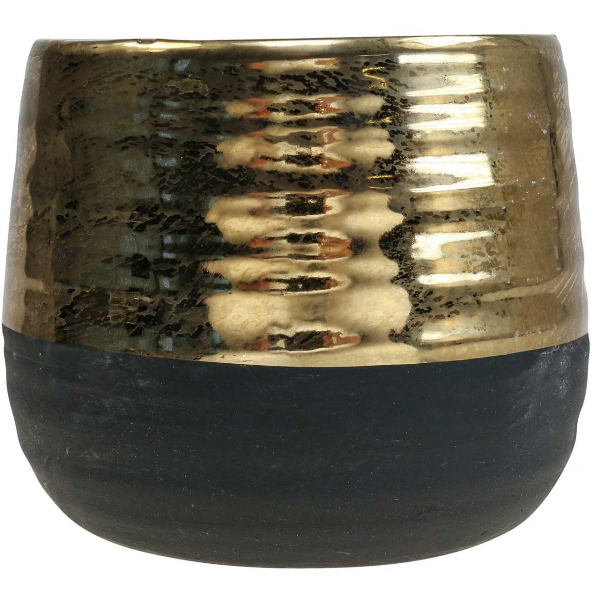 botle Vaso per piante in ceramica, dipinto a mano, diametro 250 mm, nero, in ceramica, con sottovaso, foro di scarico dell'acqua