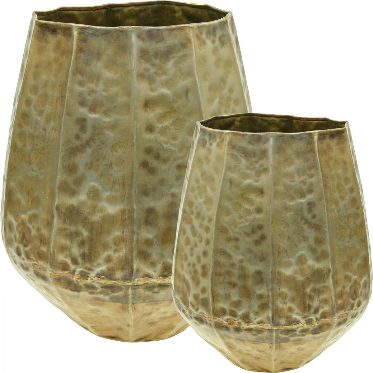 Set di 2 vasi in legno di acacia, vaso di fiori con dettagli in ottone, set  di vasi decorativi fatti a mano, elegante decorazione natalizia -   Italia