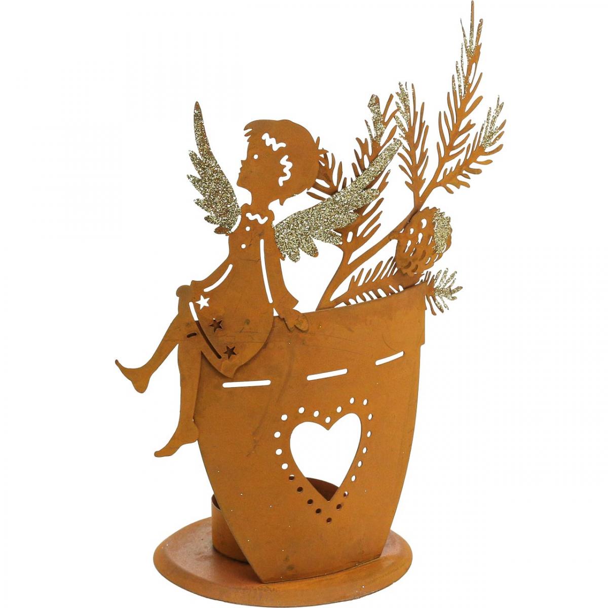 Portacandele In Metallo Arrugginito 38 Cm - Candelabro Decorativo Rustico Per Esterno E Interno, Bornhof