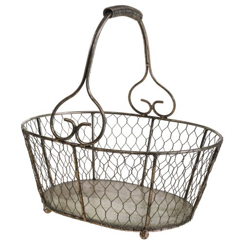 Cesto in filo metallico cesto effetto antico con manico cesto in metallo 28×23×12cm