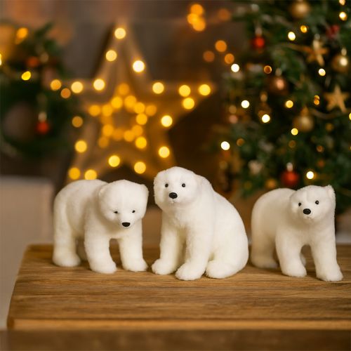 Prodotto Figure decorative di orso polare in piedi e seduto bianco 16/20 cm 3 pezzi