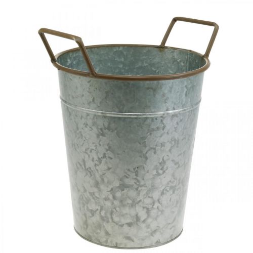 Prodotto Fioriera con manici, contenitore in metallo per piantare, vaso per piante argento, marrone Ø24cm H32,5cm