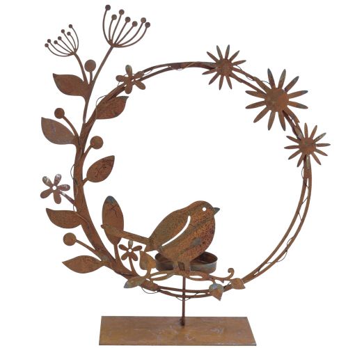 Prodotto Porta tealight con fiore decorativo per uccelli effetto ruggine 24×27×6 cm