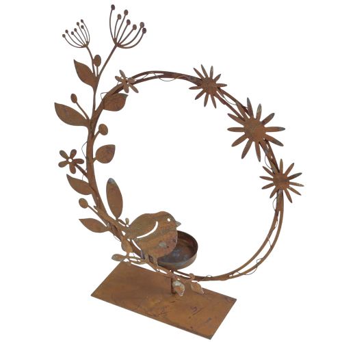 Prodotto Porta tealight con fiore decorativo per uccelli effetto ruggine 24×27×6 cm