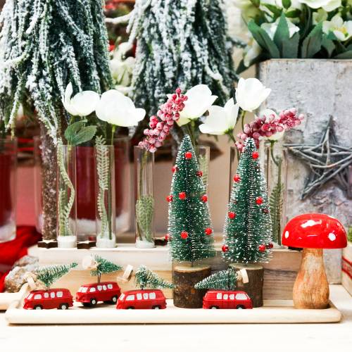 Floristik24 Decorazione per albero di Natale Macchina con abete Rosso / verde 2 pezzi