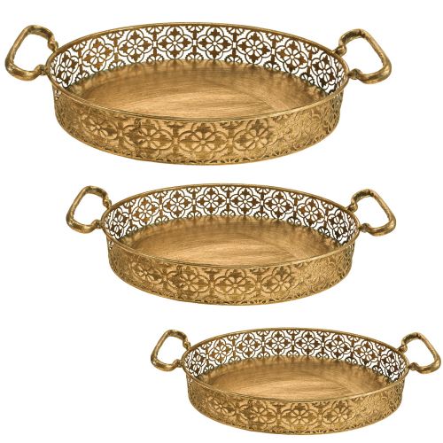 Floristik24 Vassoio decorativo vassoio ovale in metallo dorato dall&#39;aspetto antico oro set di 3