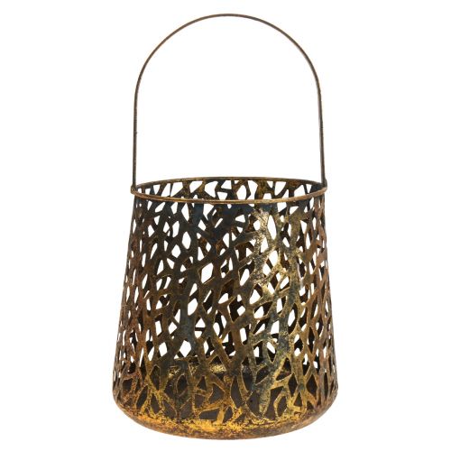 Deco lanterna decorazione da tavolo porta tealight oro antico 14,5 cm