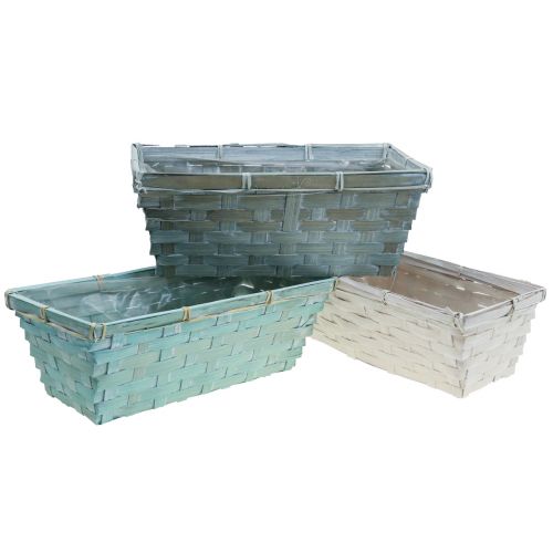 Fioriera, cesto per piante intrecciato, cesto per trucioli quadrato verde/bianco 25 cm 6 pz