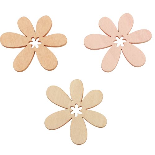 Floristik24 Fiori in legno sparsi fiori decorativi in legno arancione/rosa/bianco 72 pz