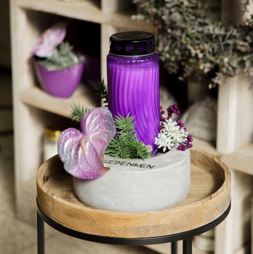 Floristik24 Coperchio per candela tombale motivo fiore nero viola Ø9cm H27cm