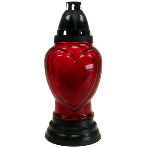 Tomba luminosa in vetro con incisione a cuore lanterna tombale rossa Ø11cm H26cm