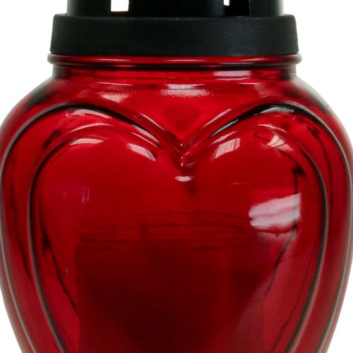 Floristik24 Tomba luminosa in vetro con incisione a cuore lanterna tombale rossa Ø11cm H26cm