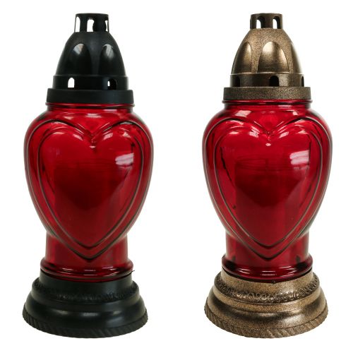 Floristik24 Tomba luminosa in vetro con incisione a cuore lanterna tombale rossa Ø11cm H26cm