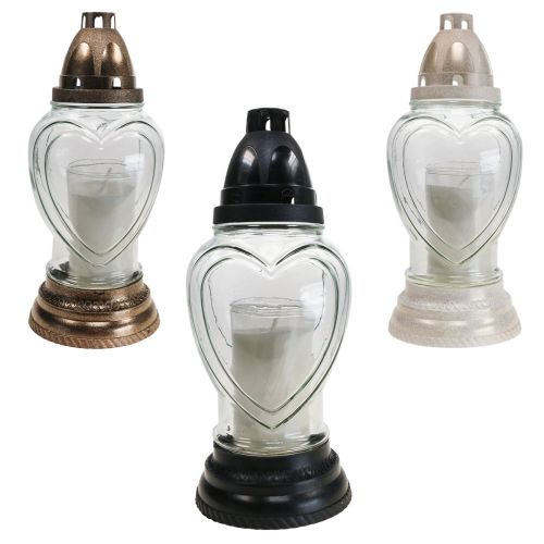 Floristik24 Lanterna tombale in vetro con incisione a forma di cuore, trasparente, Ø11cm H26cm