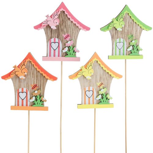Floristik24 Spina fiore spina decorativa in legno casetta per uccelli 7,5x8cm 12 pezzi