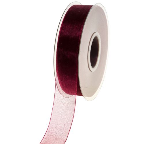 Floristik24 Nastro in organza Bordeaux 25mm 50m