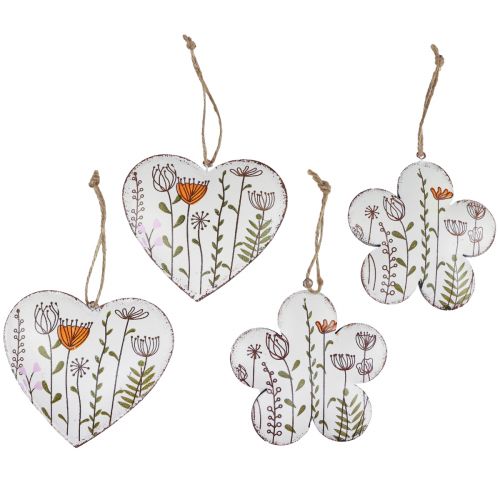 Prodotto Decorazione da appendere decorazione in metallo cuori e fiori bianchi 10 cm 4 pz
