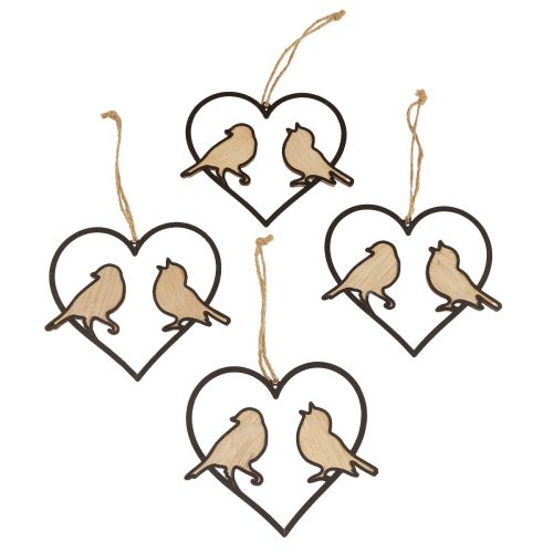 Cuore decorativo da appendere con decorazione uccelli da appendere 12 cm 4 pezzi