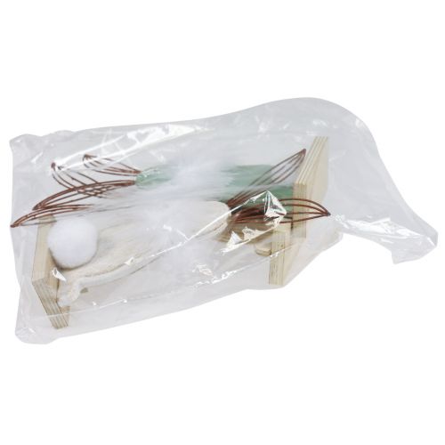 Prodotto Coniglietti decorativi in legno con piume Decorazione pasquale H17,5 cm 3 pz