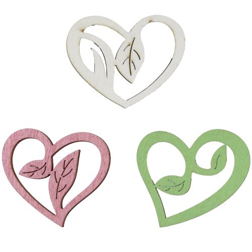 Floristik24 Cuori in legno cuori decorativi legno rosa verde bianco 5,5 cm 18 pz