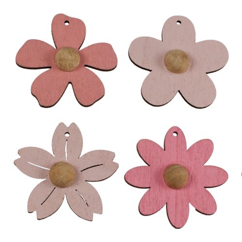 Prodotto Fiori in legno da appendere decorazione decorazione estiva in legno rosa 4,5 cm 24 pz