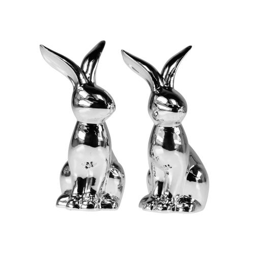 Prodotto Coniglietto di Pasqua decorativo in ceramica Coniglio decorativo seduto Argento 18cm 2 pezzi