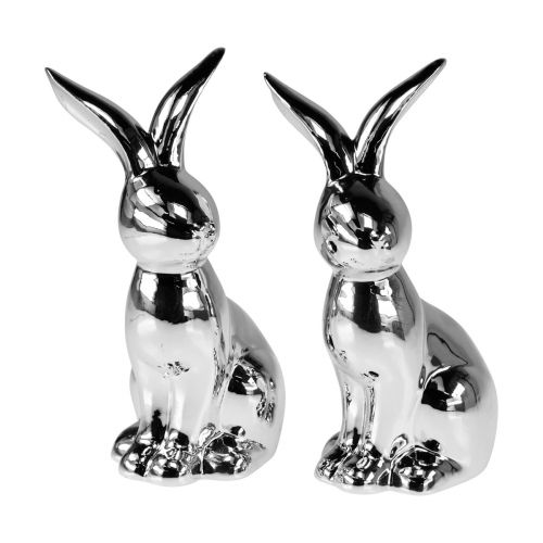 Prodotto Coniglietto di Pasqua decorativo in ceramica Coniglio decorativo seduto Argento 18cm 2 pezzi