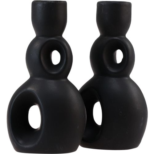 Floristik24 Portacandele Candeliere in ceramica nero moderno H16cm 2 pezzi