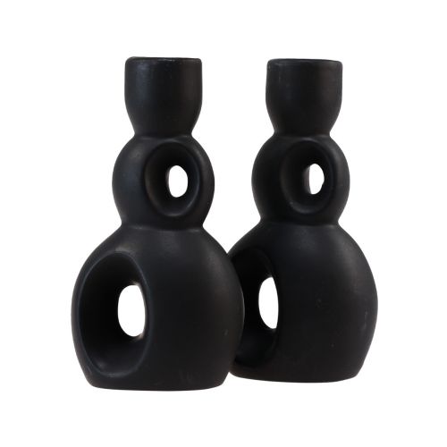 Floristik24 Portacandele candeliere in ceramica nero H13cm 2 pezzi