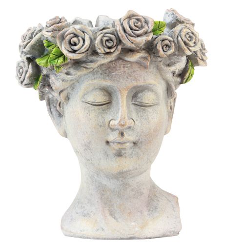 Vaso da fiori viso busto da donna testa di pianta aspetto cemento H18 cm