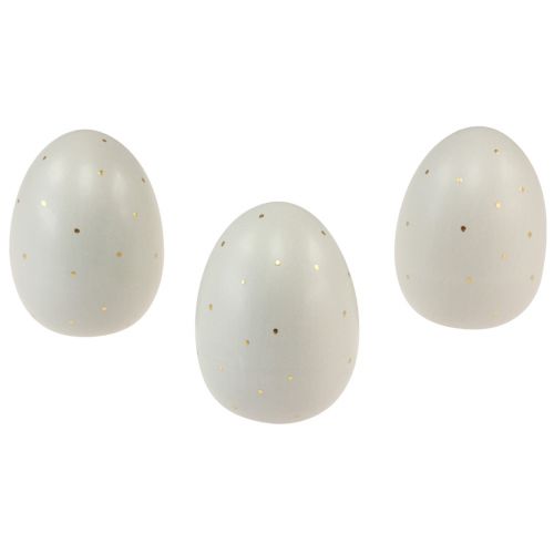 Prodotto Decorazione uova di Pasqua in ceramica grigio oro con pois 8,5 cm 3 pz