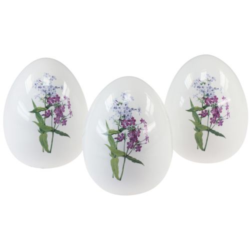 Decoro uova di Pasqua in ceramica con decoro floreale 12cm 3pz
