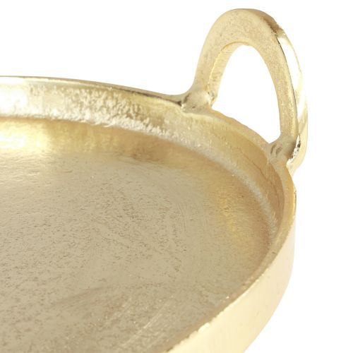 Prodotto Vassoio rotondo in metallo dorato con manico 38×35×6,5 cm