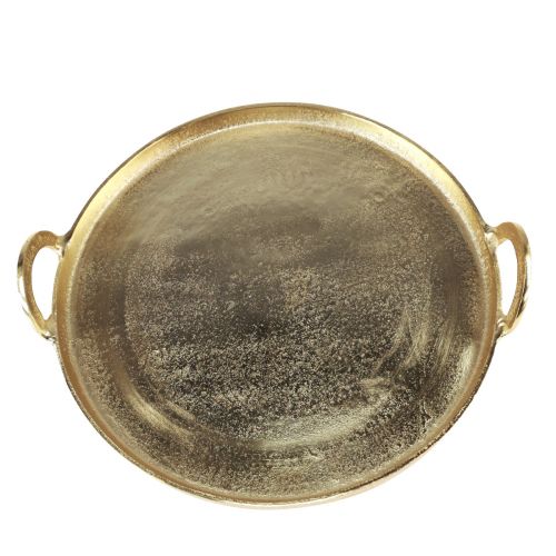 Prodotto Vassoio rotondo in metallo dorato con manico 38×35×6,5 cm