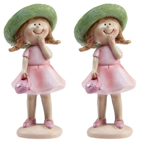 Floristik24 Figure decorative ragazza con cappello rosa verde 6,5x5,5x14,5 cm 2 pezzi