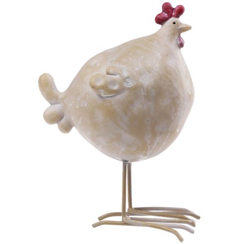 Floristik24 Pollo decorativo Decorazione pasquale figura di gallina beige rosso 11×8×15,5 cm