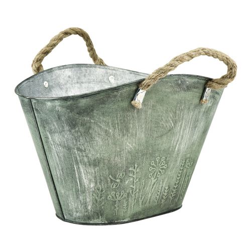 Floristik24 Vaso da fiori con manici borsa in metallo iuta 24,5×17×15,5 cm