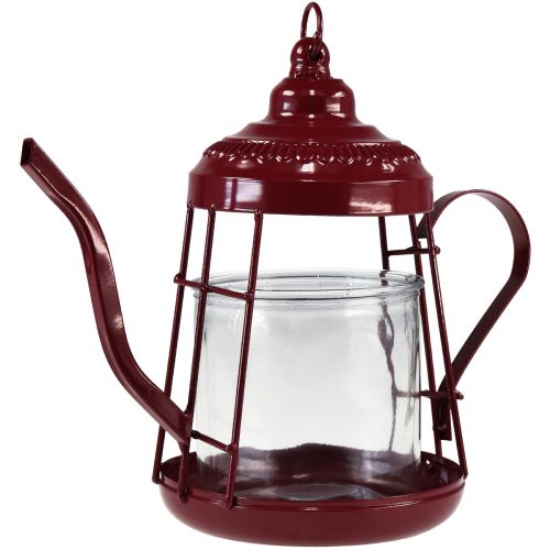 Porta tealight lanterna in vetro teiera rossa Ø15cm H26cm