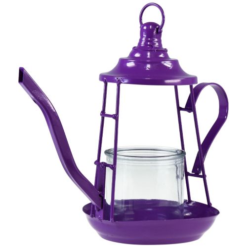 Floristik24 Porta tealight lanterna in vetro teiera viola Ø13cm H22cm