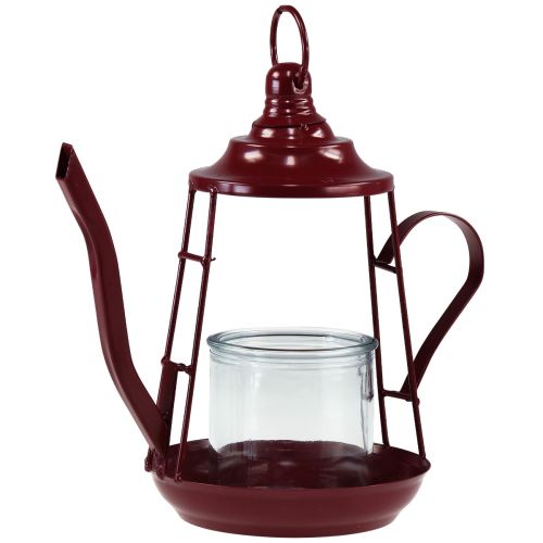 Prodotto Porta tealight lanterna in vetro teiera rossa Ø13cm H22cm