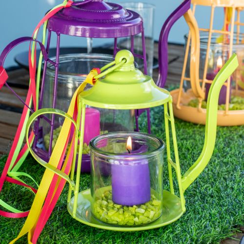 Floristik24 Porta tealight lanterna in vetro teiera verde Ø13cm H22cm